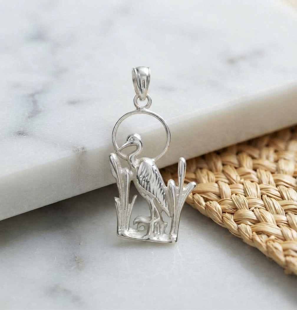 Blue Heron w/ Leg up Charm (Large) - Sterling Silver