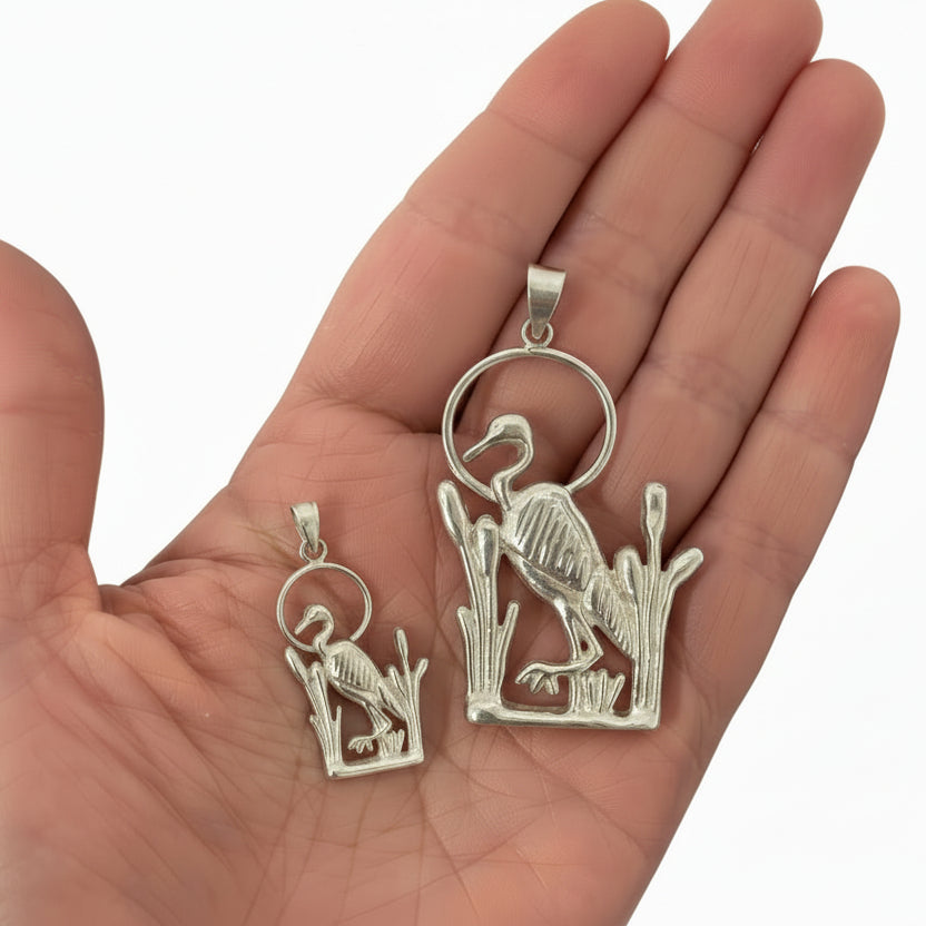 Blue Heron w/ Leg up Sterling Silver Charm (Small)