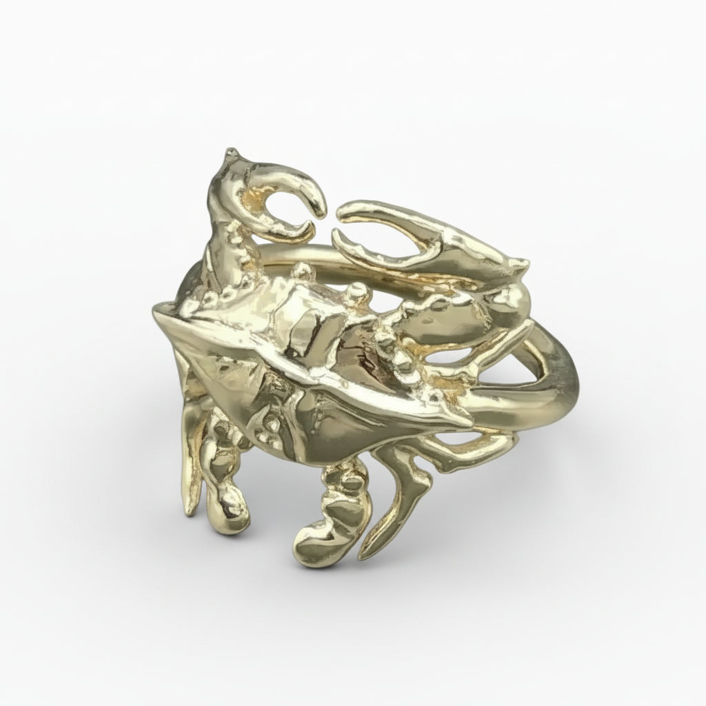 Blue Crab gold ring on white background