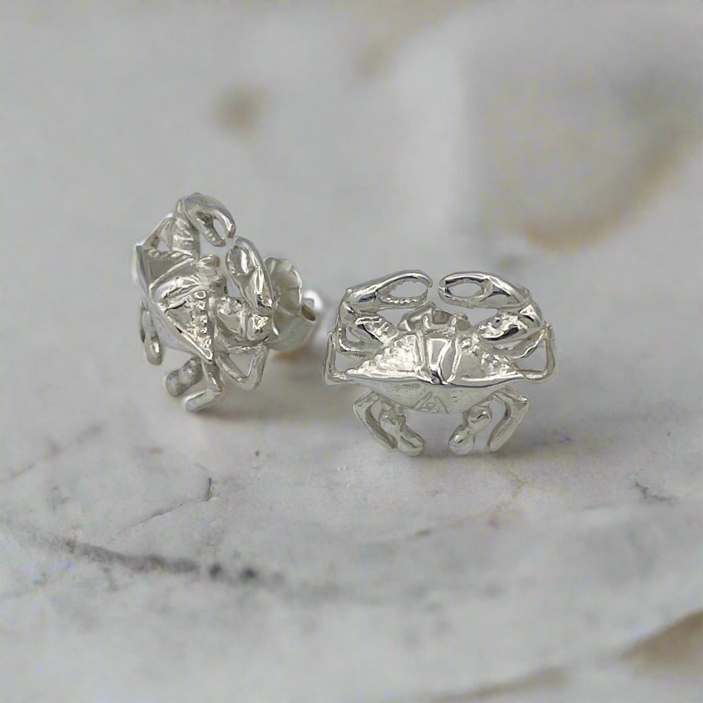 Blue Crab Sterling Silver Ring Studs