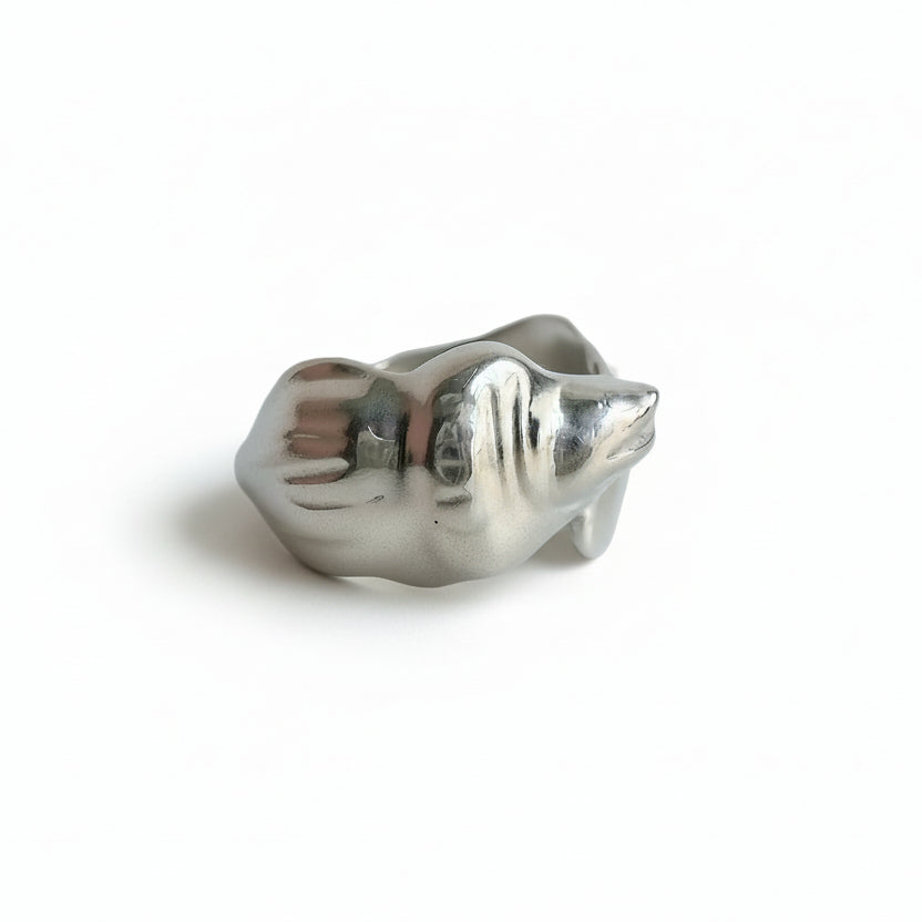 Silver eel ring on a white background
