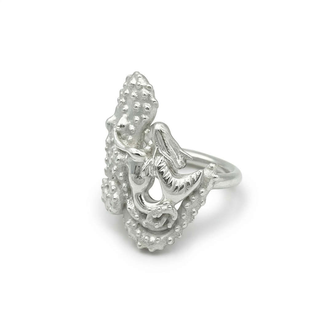 Octopus w/ Mermaid Sterling Silver Ring