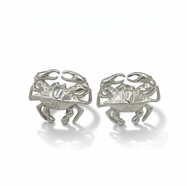 Blue Crab Sterling Silver Ring Studs