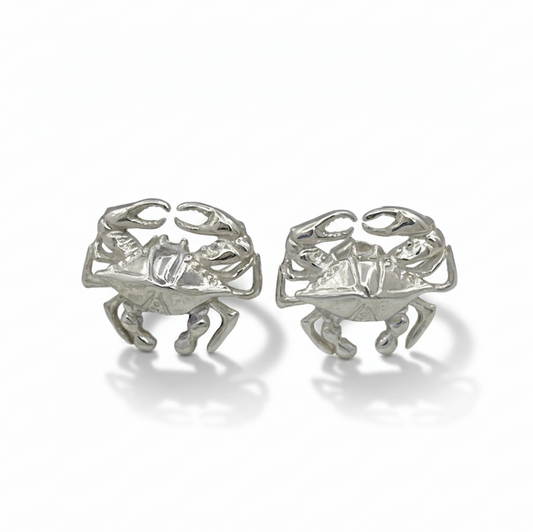 Blue Crab Sterling Silver Ring Studs