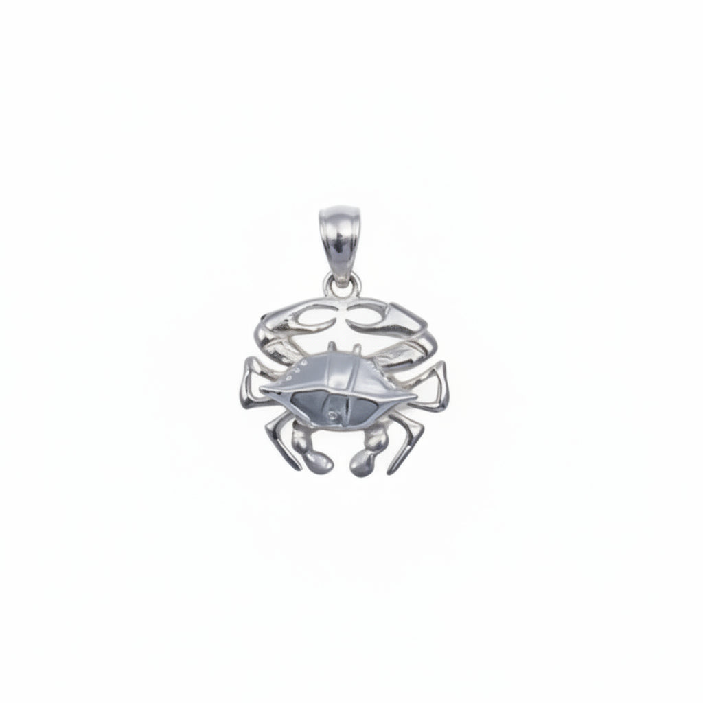 Silver crab pendant on a white background