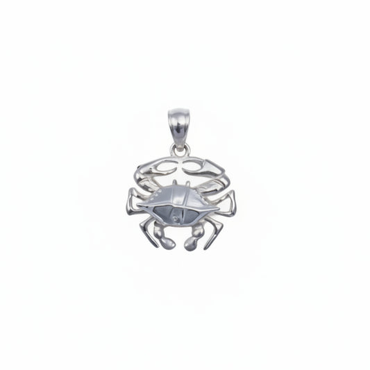 Silver crab pendant on a white background