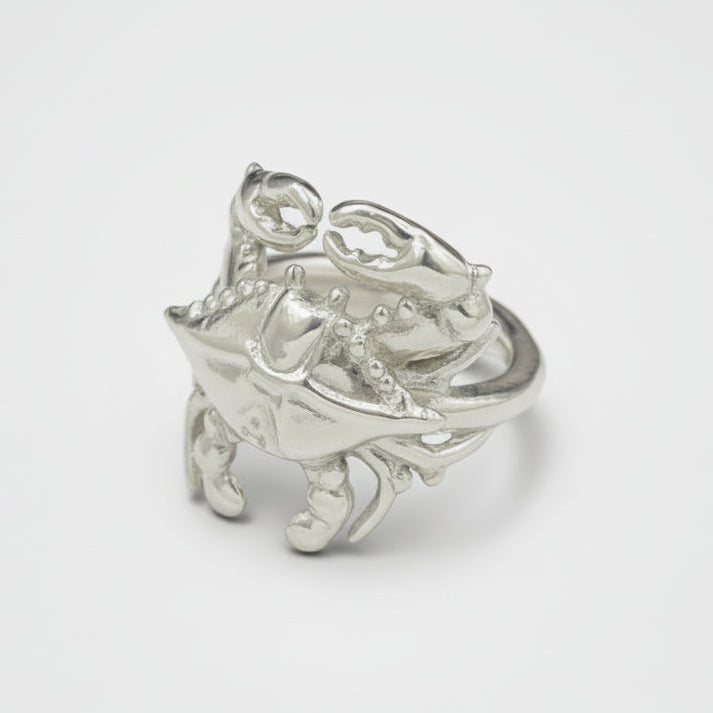 Blue Crab Silver ring design on a white background