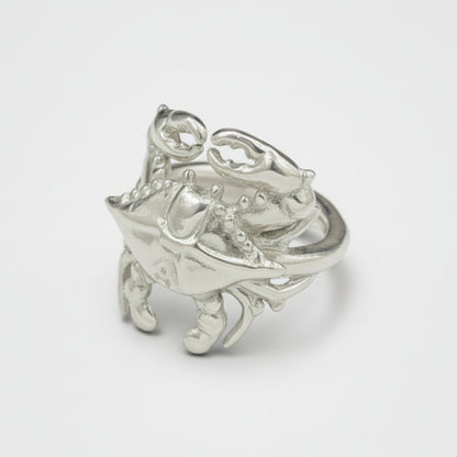 Blue Crab Silver ring design on a white background