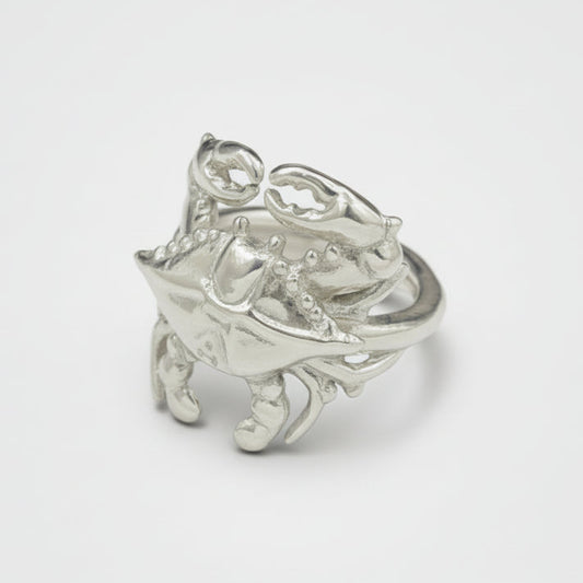 Blue Crab Silver ring design on a white background
