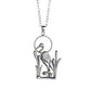 Silver blue heron leg up necklace on a gray background