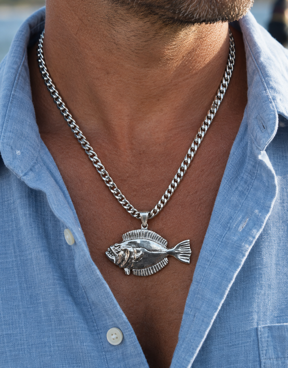 Flounder/Fluke Necklace - Sterling Silver