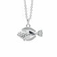 A silver fish pendant necklace on a matching silver chain, shown against a plain white background.