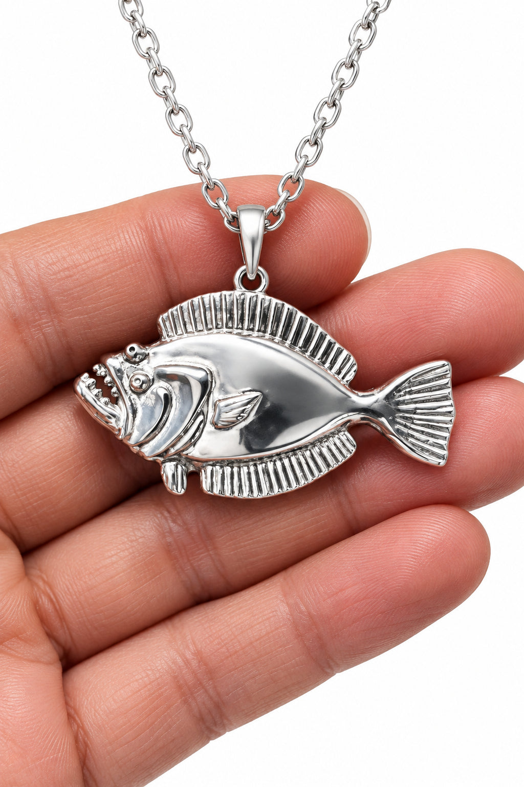 Flounder/Fluke Necklace (Medium) - Sterling Silver