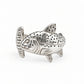 A silver fish-shaped ring with detailed textured spots and fins, displayed on a white background.