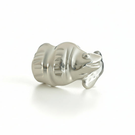 Silver ring on a light gray surface