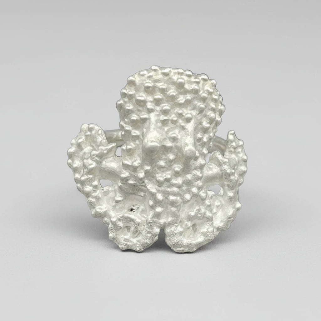 Handmade 925 Sterling Silver Octopus large ring on white background