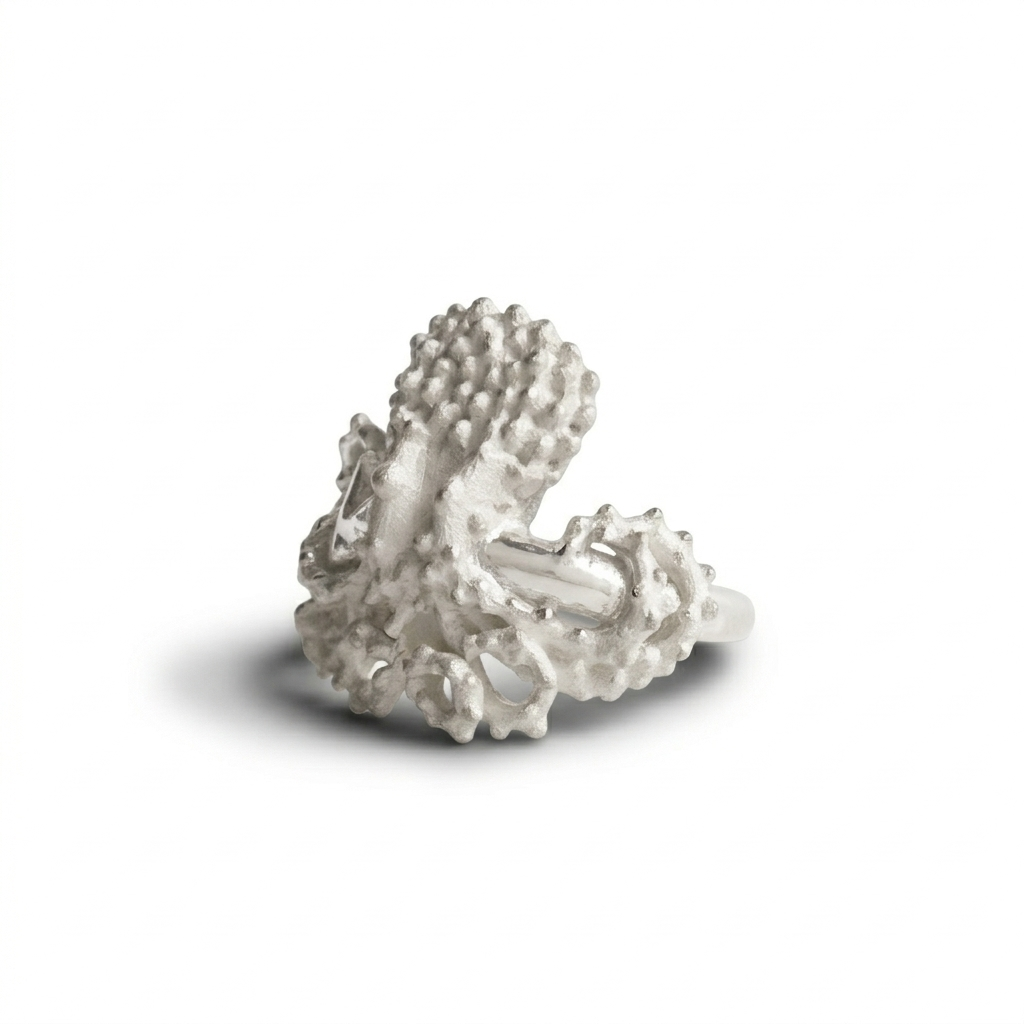 Octopus coming out of Jar Sterling Silver Ring
