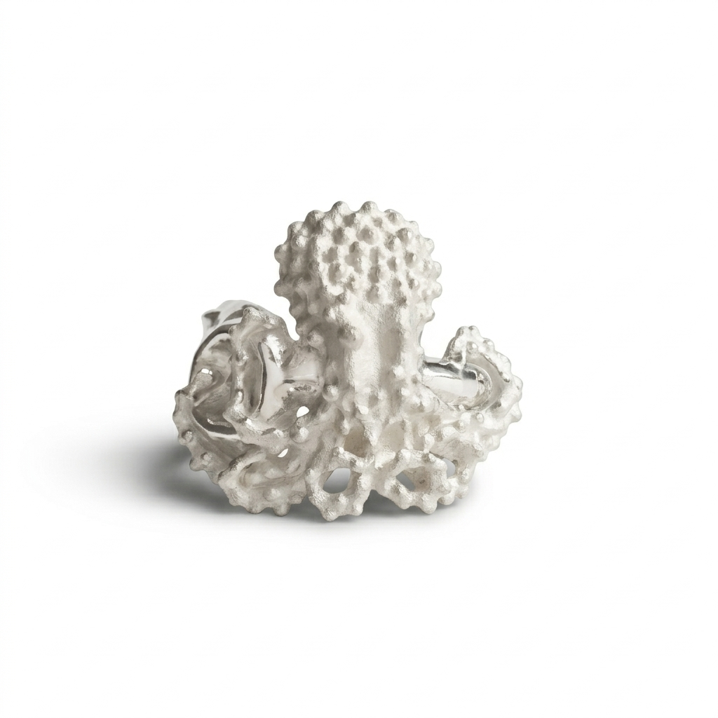 Octopus coming out of Jar Sterling Silver Ring