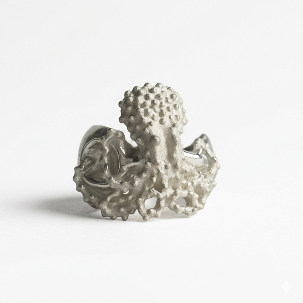 Octopus coming out of Jar Sterling Silver Ring