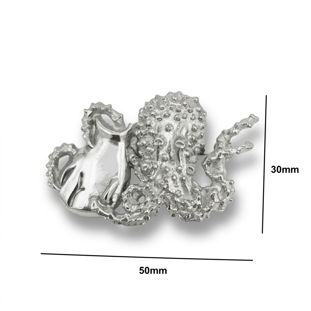Octopus coming out of Jar Sterling Silver Brooch