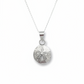 Silver sand dollar pendant necklace on a white background