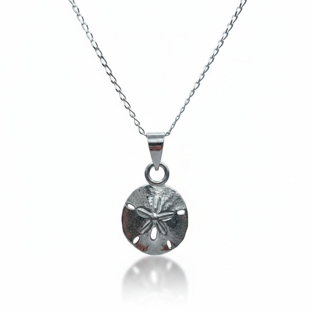 Sand Dollar Sterling Silver Necklace in white background