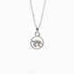 A silver necklace featuring a circular pendant with a small sea turtle design, shown against a plain white background.