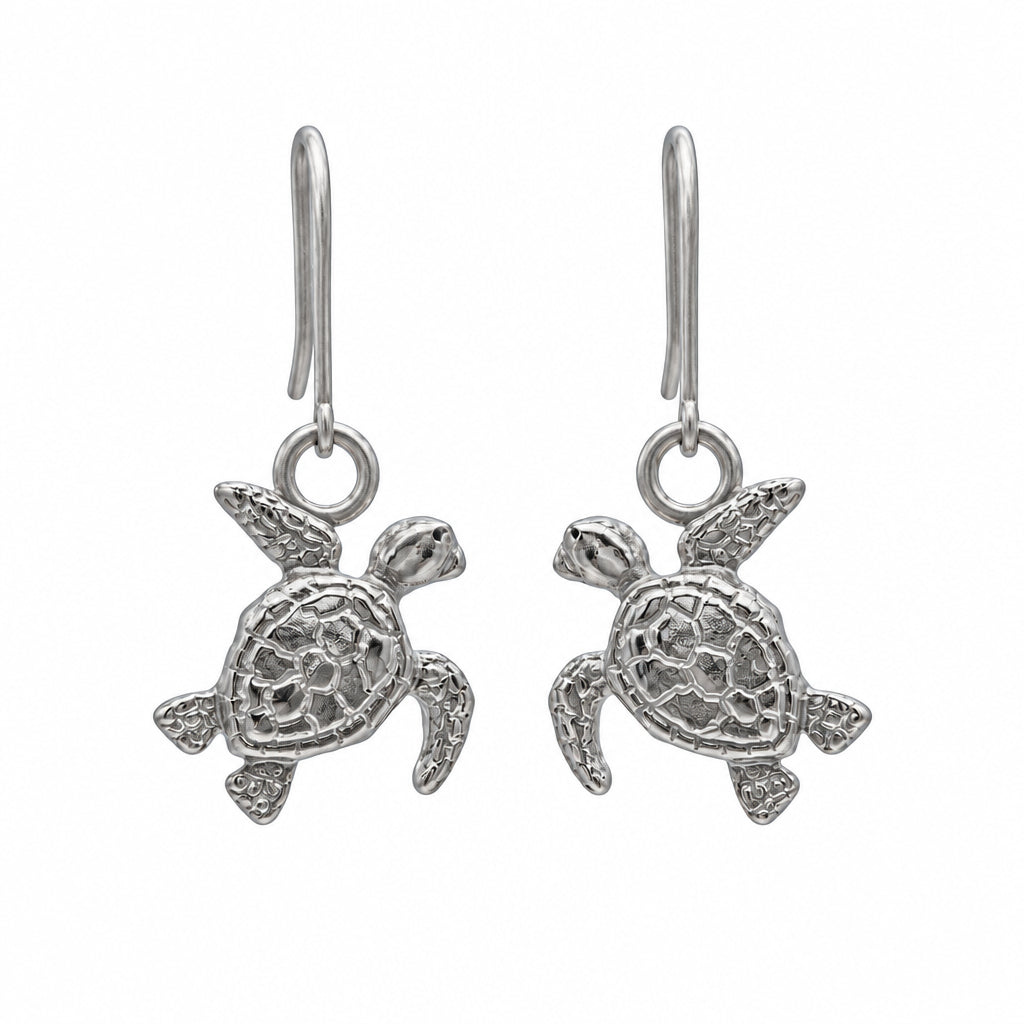 Sea Turtle Sideway Earrings - Sterling Silver