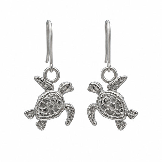 Sea Turtle Sideway Earrings - Sterling Silver