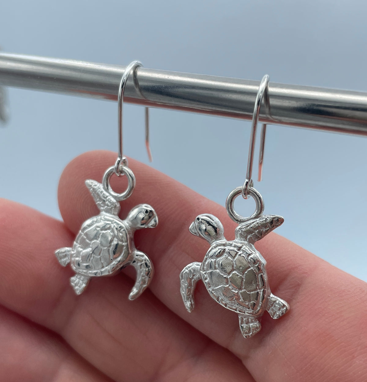 Sea Turtle Sideway Earrings - Sterling Silver