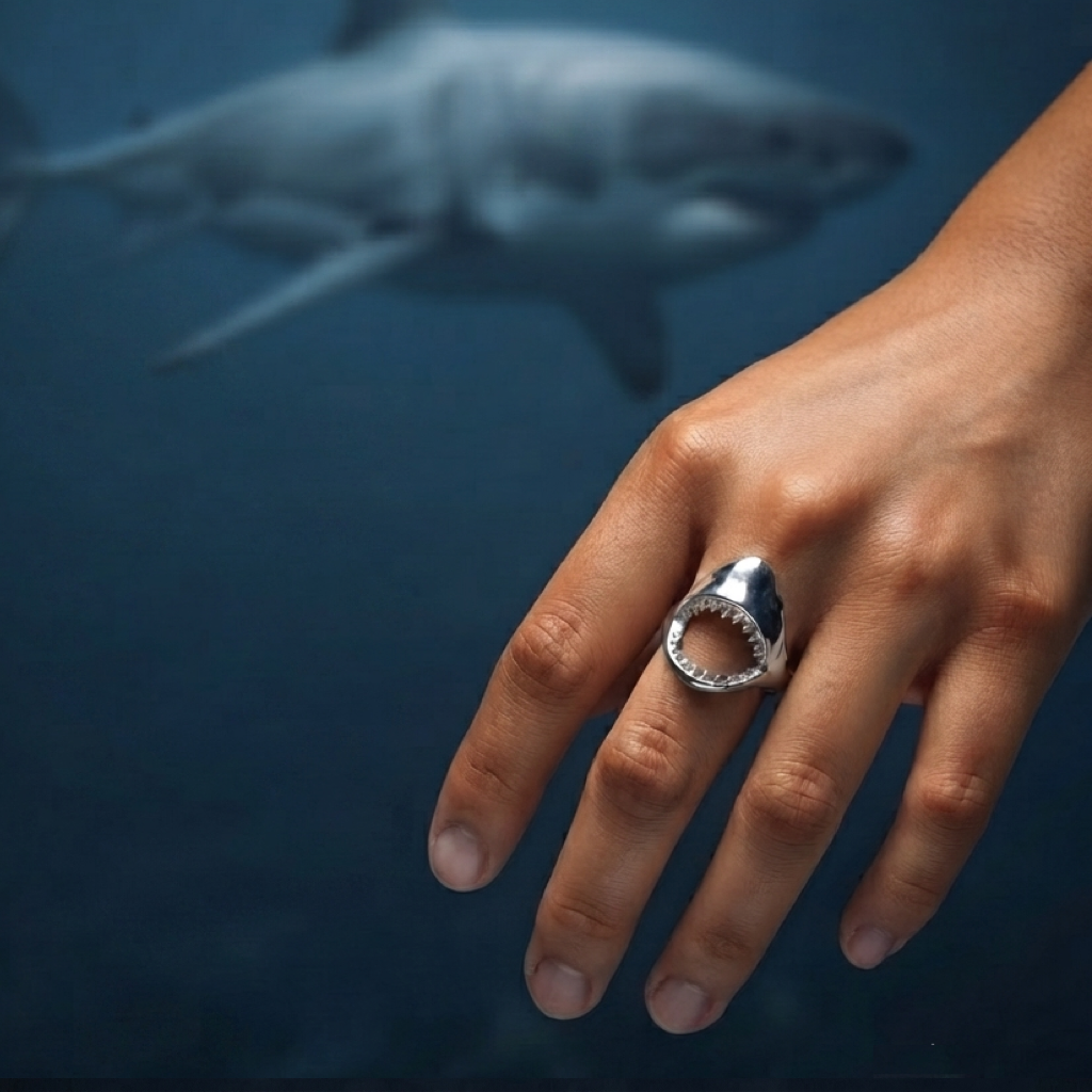 Great White Shark Mouth Sterling Silver Ring