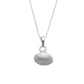 A silver shell pendant necklace on a delicate silver chain, shown against a plain white background.