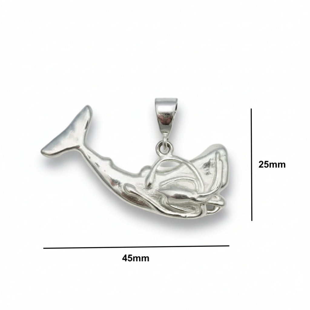 Sperm Whale w/ Squid Sterling Silver Charm (Small)