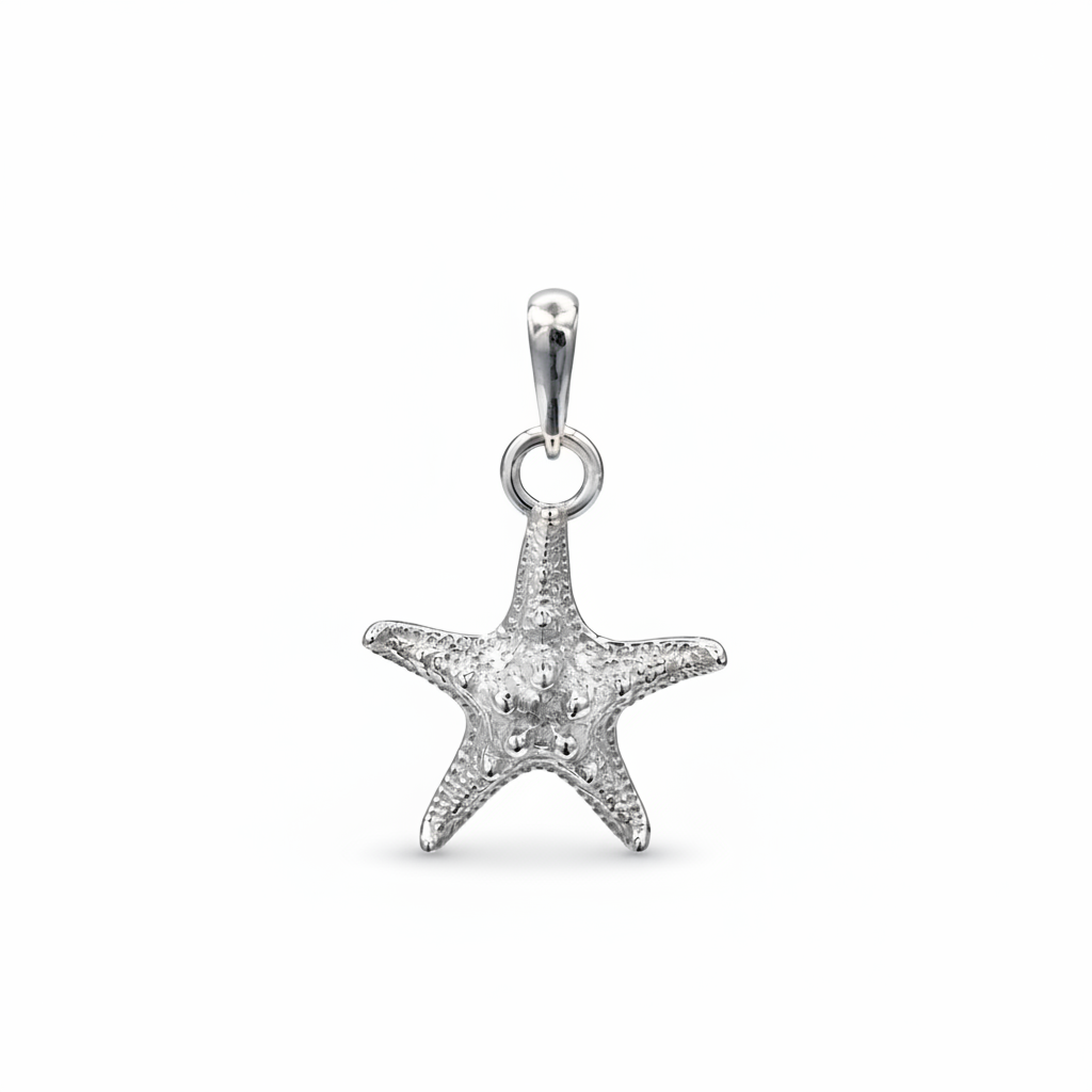 Starfish silver necklace on white background