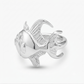 A polished silver fish-shaped ring with detailed fin and tail textures, shown on a clean white background.